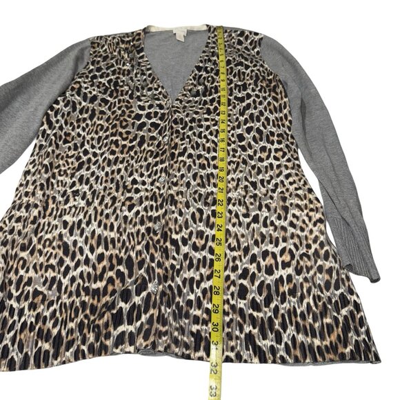 Chico Embellished Animal Print Gray Peyton Button Cardigan Sweater Size 3 XL/16 - Picture 6 of 15